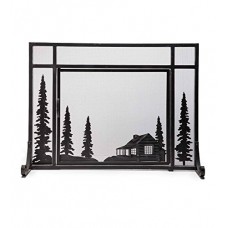 Plow & Hearth Steel and Metal Mesh Fireplace Screen with Door  44" W x 12.5" D x 33" H  Black - B00NY65ORG
